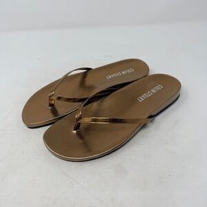 Colin Stuart Metallic Bronze Flat Thong Flip Flop Sandals Summer Siz 7.5 Chic